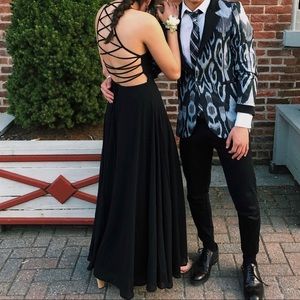 Black strappy back prom dress